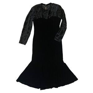 VTG 80s AJ Bari 12 14 Black Velvet Formal Wiggle Gown Dress Mermaid Long Evening